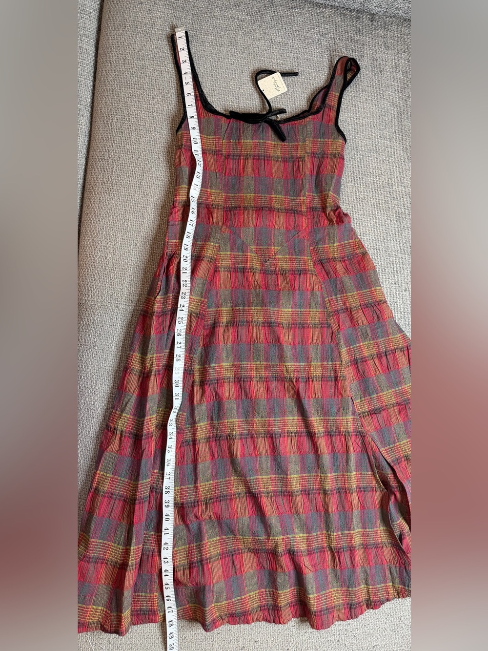 Free People Freya Strappy Plaid Midi Dress Cherry Medium NWT - Picture 14 of 16